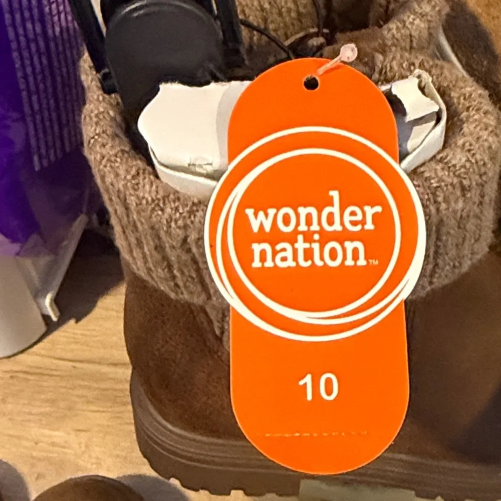 Wonder Nation Brown Ankle Boots with Knit Cuff Size 10 Toddler
